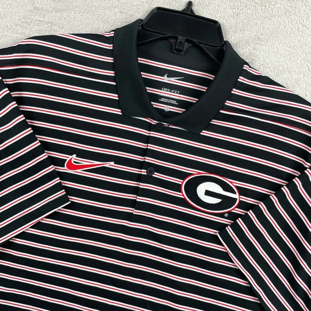 Nike Polo Shirt Mens Medium Black Striped Georgia Bulldogs NCAA UGA Dri-Fit Golf